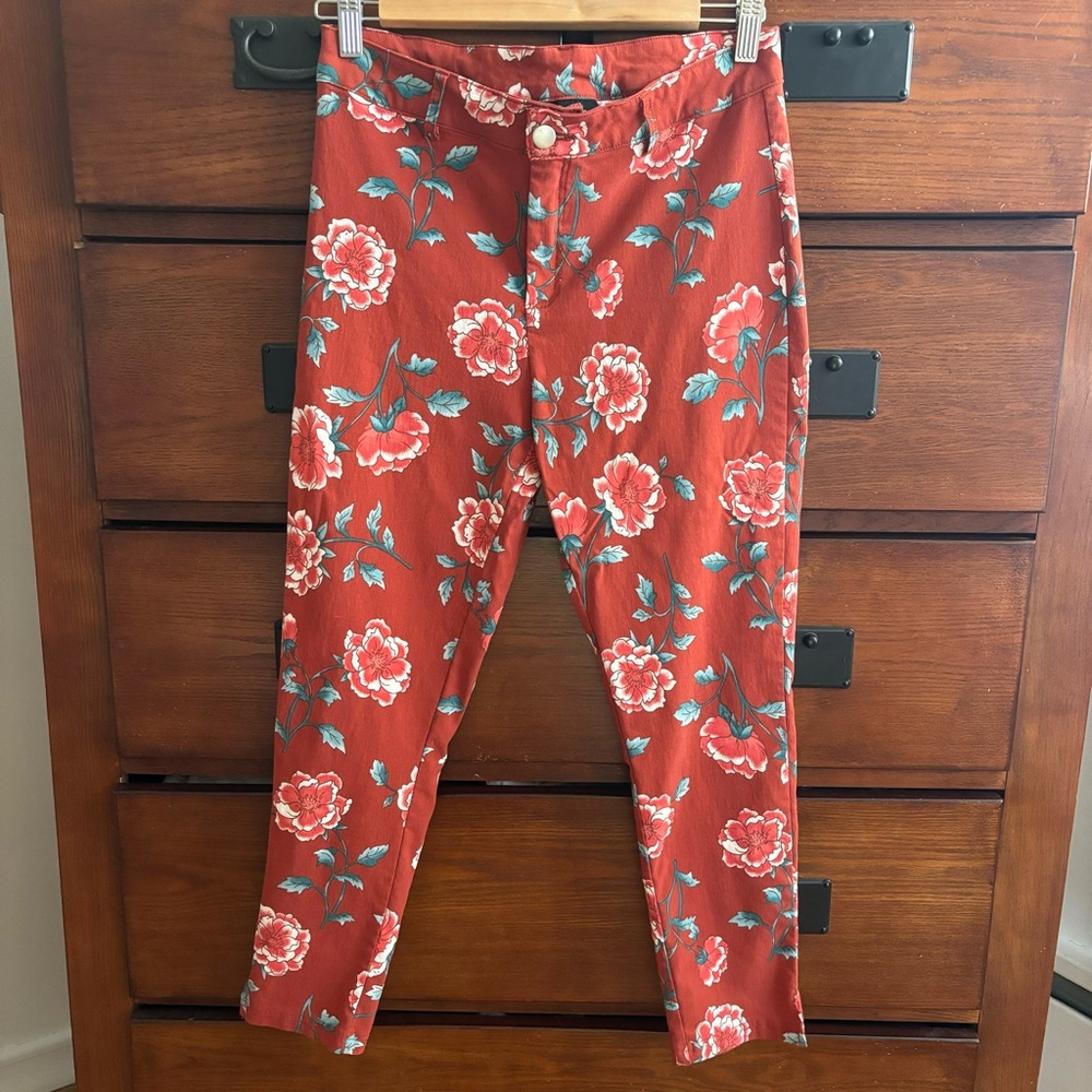 Women’s Size Medium Lily Morgan 7494 Print June Burnt Orange Floral Pants